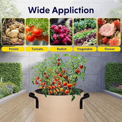 iPower 5-Pack 7 Gallon Plant Grow Bags Thickened Nonwoven Aeration Fabric Pots Heavy Duty Durable Container, Strap Handles for Garden, Tan New