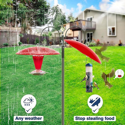 13" Bird Feeder Rain Cover,Smart Bird Feeder Umbrella,Birds House Dome Baffle,Hummingbird Feeders Guard for Shepherd's Hook Outdoors, (Bright Red), 3Pack