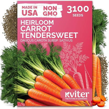 KVITER 3100 Tendersweet Carrot Seeds for Planting (Daucus carota) –Non GMO Vegetable Seeds for Outdoor Garden – Sweet Heirloom Carrots – Carrot Seed Packets for Home Garden, Beds, Containers