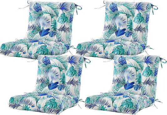 ARTPLAN Seat/Back Outdoor Chair Cushion,Set of 4 Patio Chair Cushion with Tie,Tufted Replacement for Patio Furniture,40x20x4 Inches,4 Count,Floral
