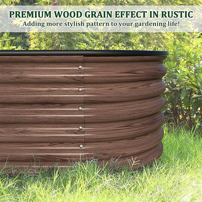 MUPATER 8x2FT Metal Galvanized Raised Garden Bed, 17''H Premium Wood Grain Raised Garden Bed Outdoor for Plants Flowers, 9-in-1 Galvanized Metal Planter Box, Rustic