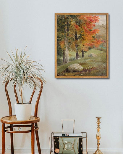 UPWOIGH 16x24 in Large Framed Wall Art, Autumn Tree Oil Painting Canvas, Vintage Fall Landscape Rustic Forest Print, Retro Moody Wall Art for Living Room Bedroom Decor, 1 Pack Gift
