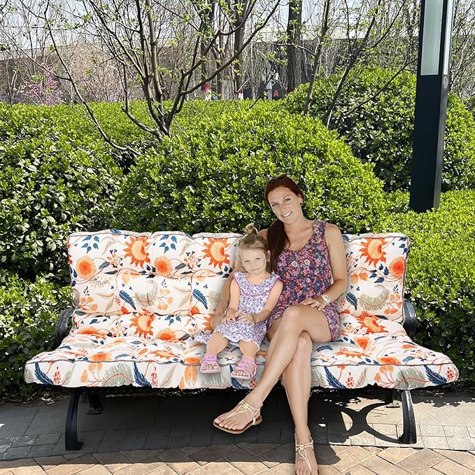 Swing Replacement Seat Cushions, 2-3 Seater Bench Cushions for Outdoor Furnitur with Backrest, Garden Recliner Seat Cushions Waterproof Sofa Pads (Spring Warmth, 63x40in)
