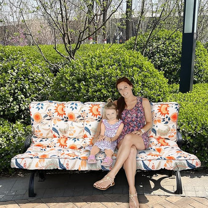 Swing Replacement Seat Cushions, 2-3 Seater Bench Cushions for Outdoor Furnitur with Backrest, Garden Recliner Seat Cushions Waterproof Sofa Pads (Spring Warmth, 63x40in)