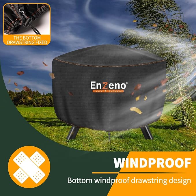 Enzeno Fire Pit Cover Round,41inch Outdoor Round Firepit Cover,Waterproof Oxford Cloth Patio Fire Cover for Outdoor Fire Pit,Fits 38-40 inch Gas Firepit/Bowl(41" Dia X 20" H)