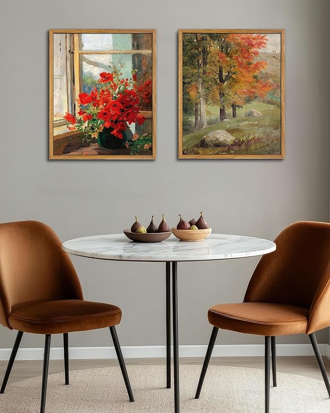 UPWOIGH 16x24 in Large Framed Wall Art, Autumn Tree Oil Painting Canvas, Vintage Fall Landscape Rustic Forest Print, Retro Moody Wall Art for Living Room Bedroom Decor, 1 Pack Gift