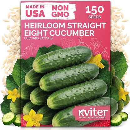 KVITER 150 Straight Eight Cucumber Seeds (Cucumis sativus) - Straight 8 Cucumber, Perfect Cucumbers for Pickling and Slicing - Vegetable Seeds for Planting Outdoors in Home Garden & Containers
