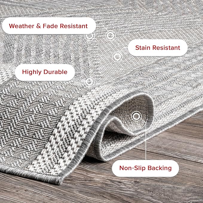 Nuloom Ranya Light Grey/Ivory, 2' x 8', Tribal Geometric, Soft and Cozy, High Traffic, Stain Resistant, Easy Clean, Durable Runner for Indoor/Outdoor Patio, Deck, Porch, Garden, Courtyard