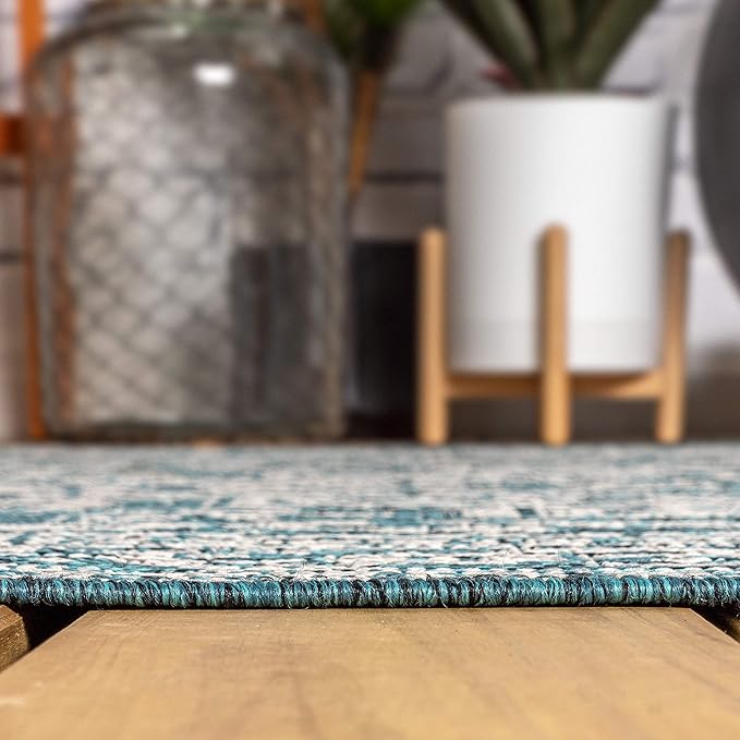 JONATHAN Y Medallion Weave Indoor Outdoor Area Rug 3X5 Teal Blue/Gray, Sinjuri Textured for Backyard, Patio, Porch, Easy-Cleaning, High Traffic, Pet-Friendly, Non-Shedding (SMB101C-3)