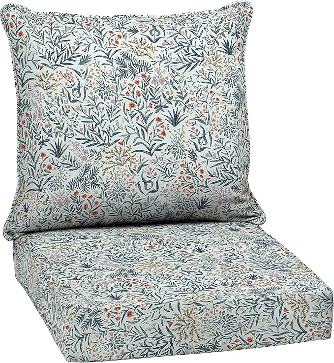 Arden Outdoor Deep Seat Cushion Set, 24 in x 24 in, Weather-Proof, Rain-Proof, Fade Resistant Patio Cushion for Chair, Sofa, and Couch Pistachio Botanical