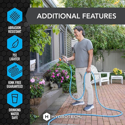 HydroTech 25 ft Expandable Garden Hose - Pro Series, 2x Max Flow, 3/4" No-Kink Flexibility, Lightweight Hose for Lawn, Garden, Car Washing, Deck and Patio Cleaning