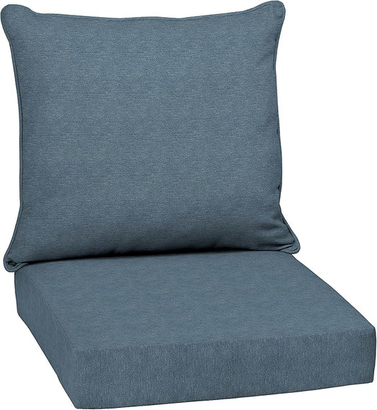 Arden Performance Outdoor Deep Seat Set, 24 x 24, Water Repellent, Fade Resistant, Deep Seat Bottom and Back Cushion Denim Alair