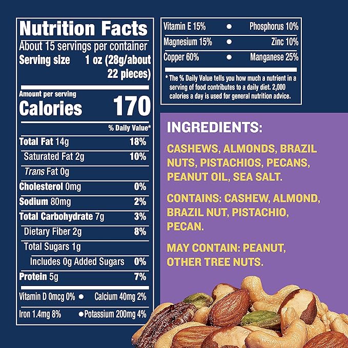 PLANTERS Deluxe Mixed Nuts - Roasted Cashews, Almonds, Brazil Nuts, Pistachios, and Pecans, Plant-Based Protein, Quick Snack, 15.25oz Canister (Pack of 2)