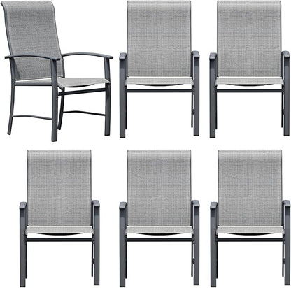 Patio Dining Chairs Set of 6, Outdoor Dining Chairs with High Back, Metal Outdoor Chair Set with Comfort and Durability, Patio Chair for Deck Lawn Kitchen Garden Backyard, Grey