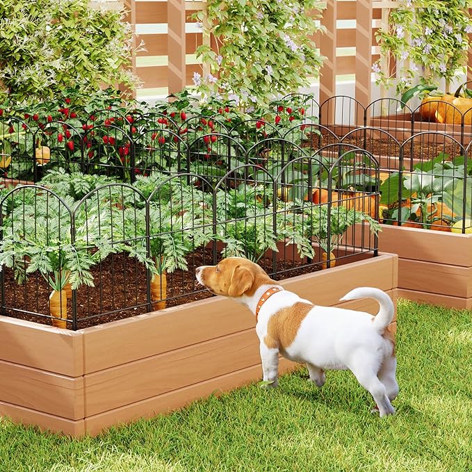 Goovilla Garden Fence, Total 10ft(L) x 24in(H) Garden Fencing Animal Barrier, 10 Pcs Rustproof Metal Fence Panels, Black No Dig Fence, Decorative Garden Fences and Borders for Dogs, Flower Bed, Patio