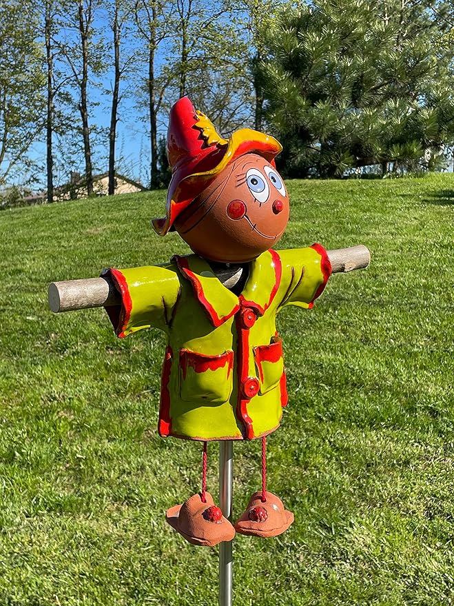 Ceramic Garden Decor - Scarecrow Lawn stake - Outdoor statue - Perfect, unique gifts for gardeners woman, men, yard gifts - Handmade, Frostproof