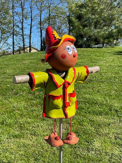 Ceramic Garden Decor - Scarecrow Lawn stake - Outdoor statue - Perfect, unique gifts for gardeners woman, men, yard gifts - Handmade, Frostproof