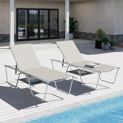 Sophia & William Outdoor Chaise Lounge Chair Set of 2, 78" Long Reclining Lounge Chairs with 5 Adjustable Backrest, Oversized Patio Chaise Lounge Chair for Outside Poolside Beach Yard, Grey