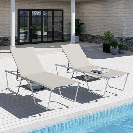 Sophia & William Outdoor Chaise Lounge Chair Set of 2, 78" Long Reclining Lounge Chairs with 5 Adjustable Backrest, Oversized Patio Chaise Lounge Chair for Outside Poolside Beach Yard, Grey