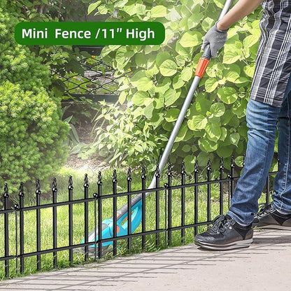 Decorative Metal Garden Fence 11in H x 6ft L, Small Border Fence Roman Column Deco, Garden Fencing for Flower Bed Lawn Landscape Outdoor, 5 Panels + 6 Stakes Black