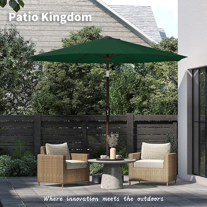 PatioKingdom 11FT Patio Umbrella,Outdoor Umbrella with Push Button Tilt and Crank,Market Table Umbrella with 8 Sturdy Fiberglass Ribs UV Protection(Dark Green, 11FT)