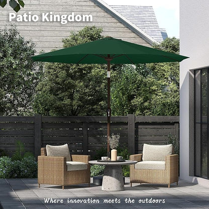 PatioKingdom 11FT Patio Umbrella,Outdoor Umbrella with Push Button Tilt and Crank,Market Table Umbrella with 8 Sturdy Fiberglass Ribs UV Protection(Dark Green, 11FT)