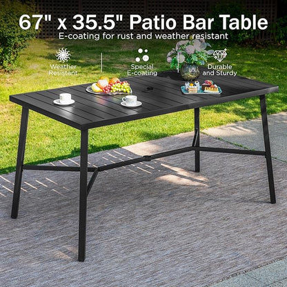 PHI VILLA 7 Piece Outdoor Bar Set, Counter Height Patio Bar Furniture with Rattan Wicker Swivel Bar Stools Cushioned Chairs Grey & Rectangle Bar Dining Table for Garden,Yard and Deck