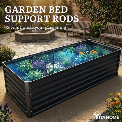 YITAHOME 6x3x2ft 2pcs Large Raised Garden Bed Kit, Galvanized Metal Planter Box with Gloves, Ground Nails, Support Rod, Outdoor Above Ground Planters for Plants Vegetables Flowers, Black