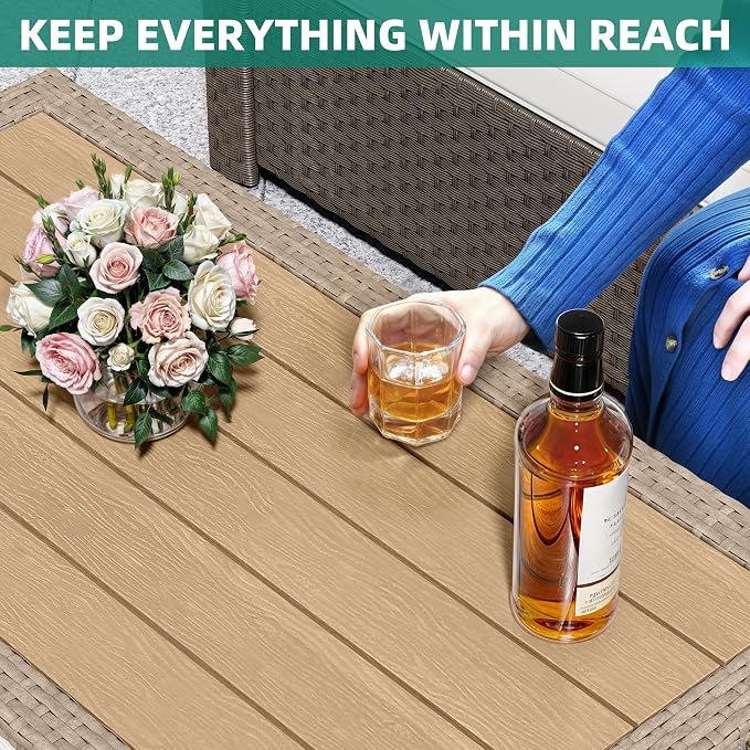 YITAHOME Outdoor Wicker Coffee Table with Storage, 39.4" 2 Tier Rectangle Patio Coffee Table, All-Weather Rattan Outdoor Storage Table for Patio Garden Backyard Porch - Brown
