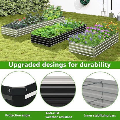 2PCS 12x3x1ft Galvanized Raised Garden Bed,Outdoor Planter Box Metal Patio Kit Planting Bed for Vegetables Flowers Herb,Black