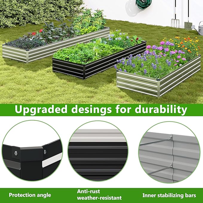 2PCS 10x3x1ft Galvanized Raised Garden Bed,Outdoor Planter Box Metal Patio Kit Planting Bed for Vegetables Flowers Herb,Black