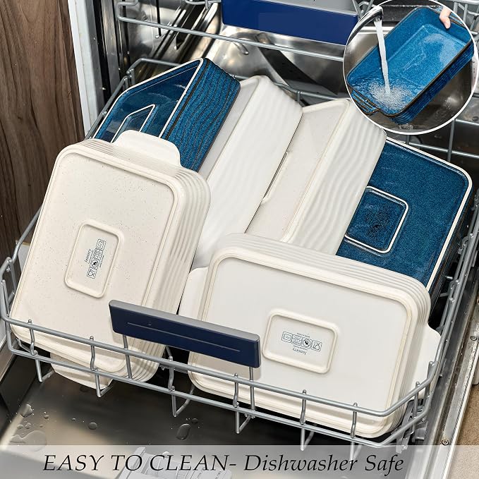 Kiln-Transformed Blue Ceramic Baking Dish Set of 3, Casserole Dishes for Oven, Square Porcelain Bakeware Set with Handles, Lasagna Baking Pan for Cooking, Perfect for Baking and Serving, Housewarming, Halloween, Thanksgiving, Christmas, New Year