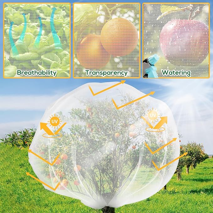 Fruit Tree Netting with Drawstring, 6.9x8.5ft Ultra-Fine Mesh Garden Insect & Bird Protection Cover, Breathable Reusable Tree Netting for Citrus, Apple, Peach & Shrubs