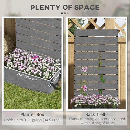 Outsunny Raised Garden Bed with Trellis for Climbing Plants, Planter Box with Self Draining Gap, Freestanding Trellis Planter for Outdoor, Patio, Deck, 28.25" x 15" x 59", Gray