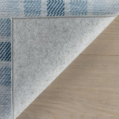 Dash & Albert Andri Plaid Blue Machine Washable Rug, 7.5 X 9.5 Feet, Blue/White Plaid Pattern