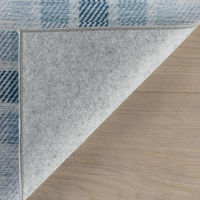 Dash & Albert Andri Plaid Blue Machine Washable Rug, Runner-2.5 X 8 Feet, Blue/White Plaid Pattern