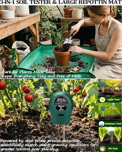 10 Piece Heavy-Duty Gardening Tools Set with Soil Moisture Meter - Rust-Proof Aluminum Gardening Hand Tools with Ergonomic Non-Slip Rubber Grips - Gardening Supplies Ideal Gift for Men & Women
