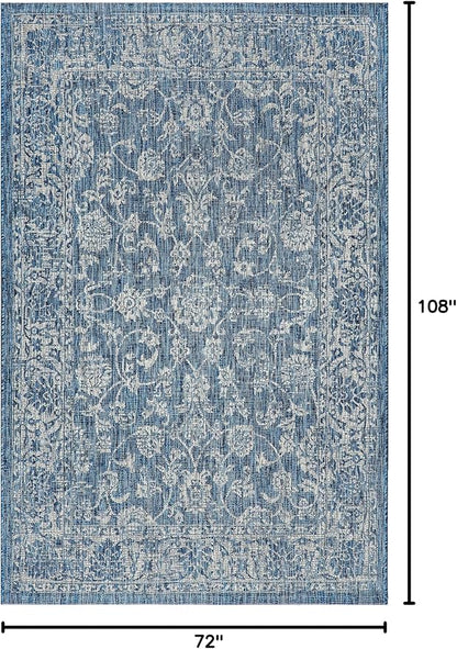 JONATHAN Y Weave Floral Indoor Outdoor Area Rug 6X9 Navy/Gray, Tela Bohemian Textured for Backyard, Patio, Porch, Easy-Cleaning, High Traffic, Pet-Friendly, Non-Shedding (SMB100B-6)