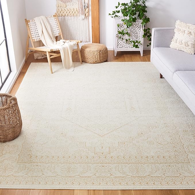 SAFAVIEH Adirondack Collection Area Rug - 9' x 12', Ivory & Beige, Oriental Medallion Design, Non-Shedding & Easy Care, Ideal for High Traffic Areas in Living Room, Bedroom (ADR108E)