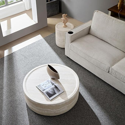 kevinplus ø39.3'' Round Coffee Table for Living Room, Modern Drum Circle Coffee Table Side Table End Table, Fiberglass Material, No Assembly (Mars Texture, ø39.3'' x 11.8'')