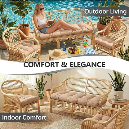 3 Pcs Wicker Chair Cushions Patio Loveseat Chaise Cushion Set - 1200D 47x19*4 Inch Waterproof Wicker Bench Cushions with 2 19x19x4 Inch Chair Cushions for Garden Porch Wicker Patio Furniture(Khaki)