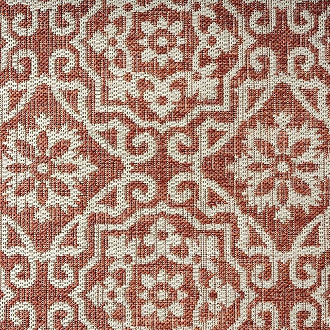 Nicole Miller New York Patio Country Danica Transitional Geometric Indoor/Outdoor Area Rug, Terracotta/Ivory , 7'9"x10'2"
