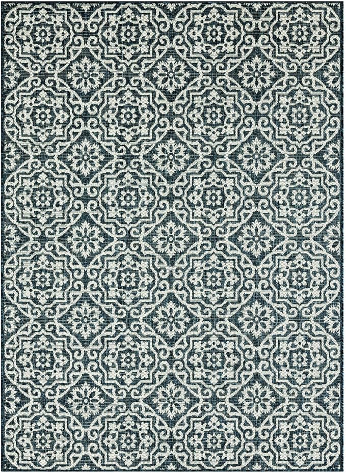 Nicole Miller New York Patio Country Danica Transitional Geometric Indoor/Outdoor Area Rug, Blue/White, 5'2"x7'2"