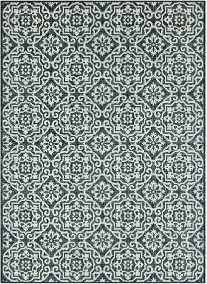 Nicole Miller New York Patio Country Danica Transitional Geometric Indoor/Outdoor Area Rug, Blue/White, 5'2"x7'2"