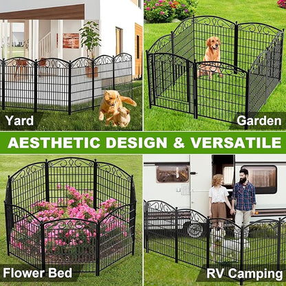 12 Panels No Dig Decorative Garden Fence with Gate, GATKITOM 31.3in(H) x 26ft(L) Rustproof Animal Barrier Metal Dog Fence Outdoor for Yard, Patio, Temporary Garden Fencing with Ground Stakes