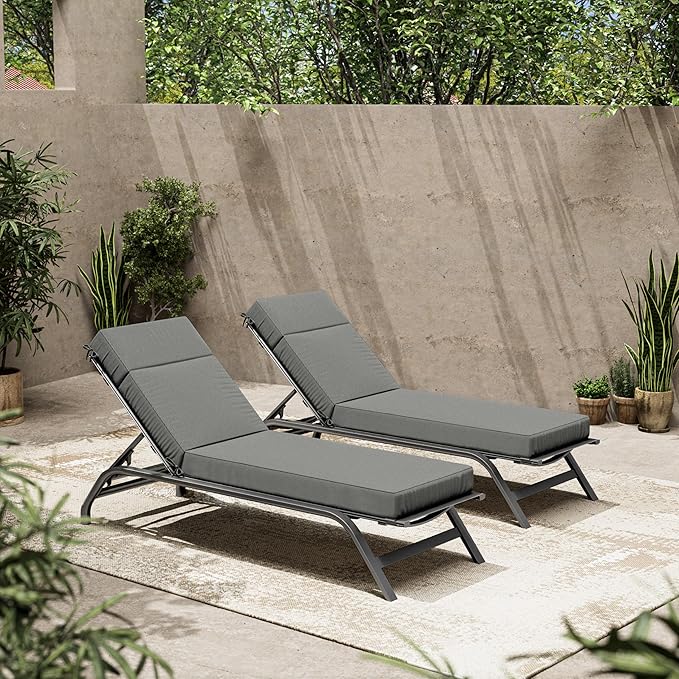 2 Pcs Chaise Lounge Cushions Outdoor, 72" L X 21" W X 4" D Lounge Chair Cushions for Outdoor Furniture, High-Density Foam Patio Chaise Cushion-Waterproof Fade-Resistant ThickPatio lounge chair cushion