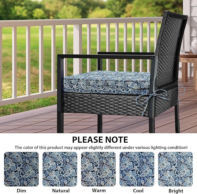 Outdoor Chair Cushions Set of 4,Waterproof Outdoor Seat Cushions for Patio Furniture,Patio Chair Cushion with Handle and Ties, Out Door Chair Pads,17" x 16" x 2", Green Paisley