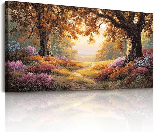SERIMINO Forest Wall Art, Large Landscape Wall Art, Nature Wall Decor, Autumn Trees Floral Canvas Prints, Cozy Rustic Paintings for Living Room Bedroom Bathroom Kitchen Farmhouse Cottage 24"x48"