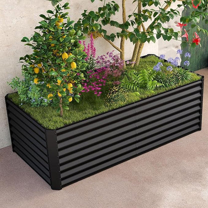 Domi 6×3×2 ft Galvanized Raised Garden Bed, Outdoor Planter Garden Boxes Large Metal Planter Box for Gardening Vegetables Fruits Flowers, Grey