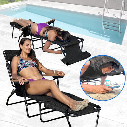 EASYGO PRODUCTS FLIP Face Down Tanning Chaise Lounge Chair with Face & Arm Holes - 4 Legs Support - Textilene Material - 6 Position - Arm Head Rest Pillow - Beach or Home Use